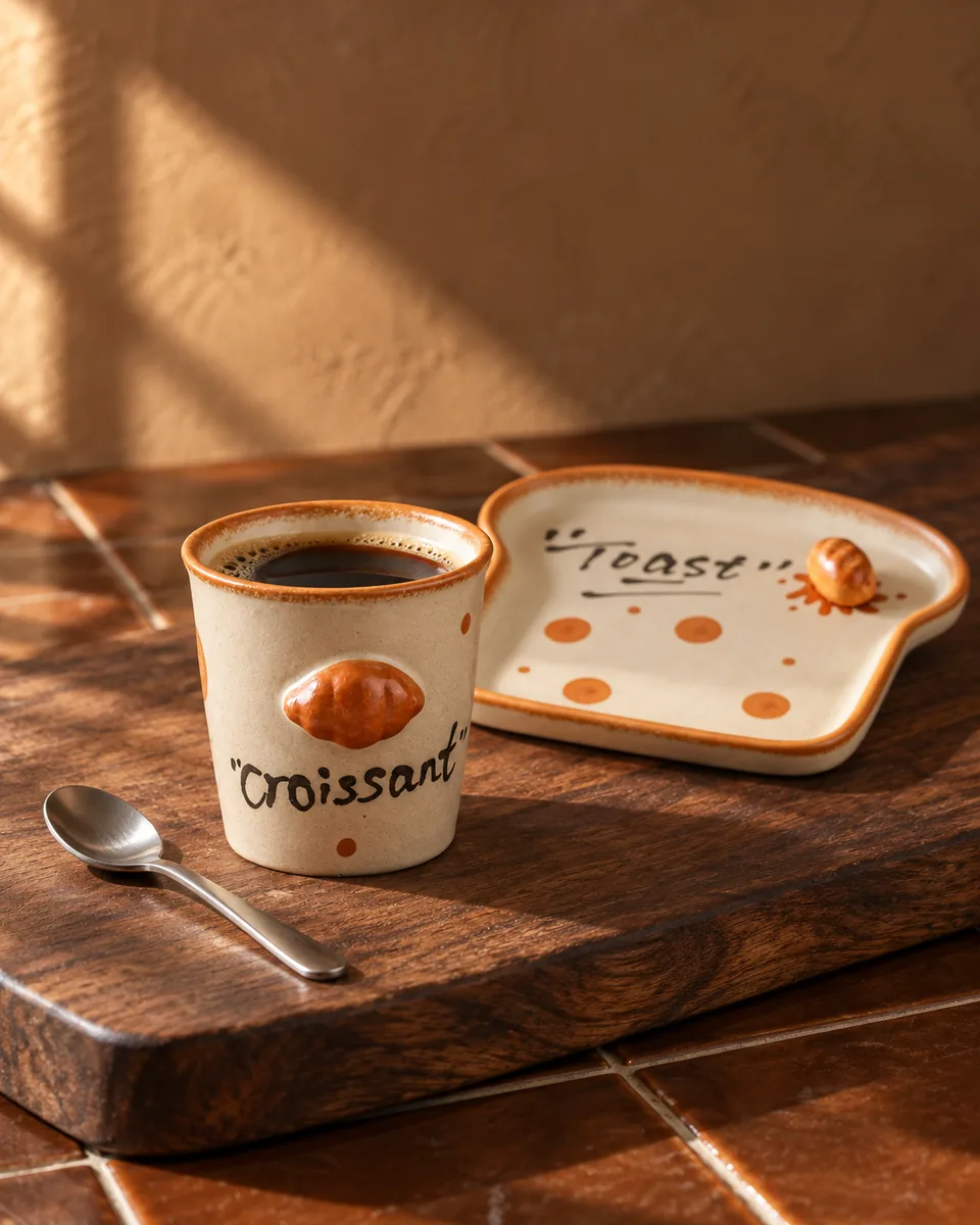 Bakery Relief Cups and Toast Plate, close up