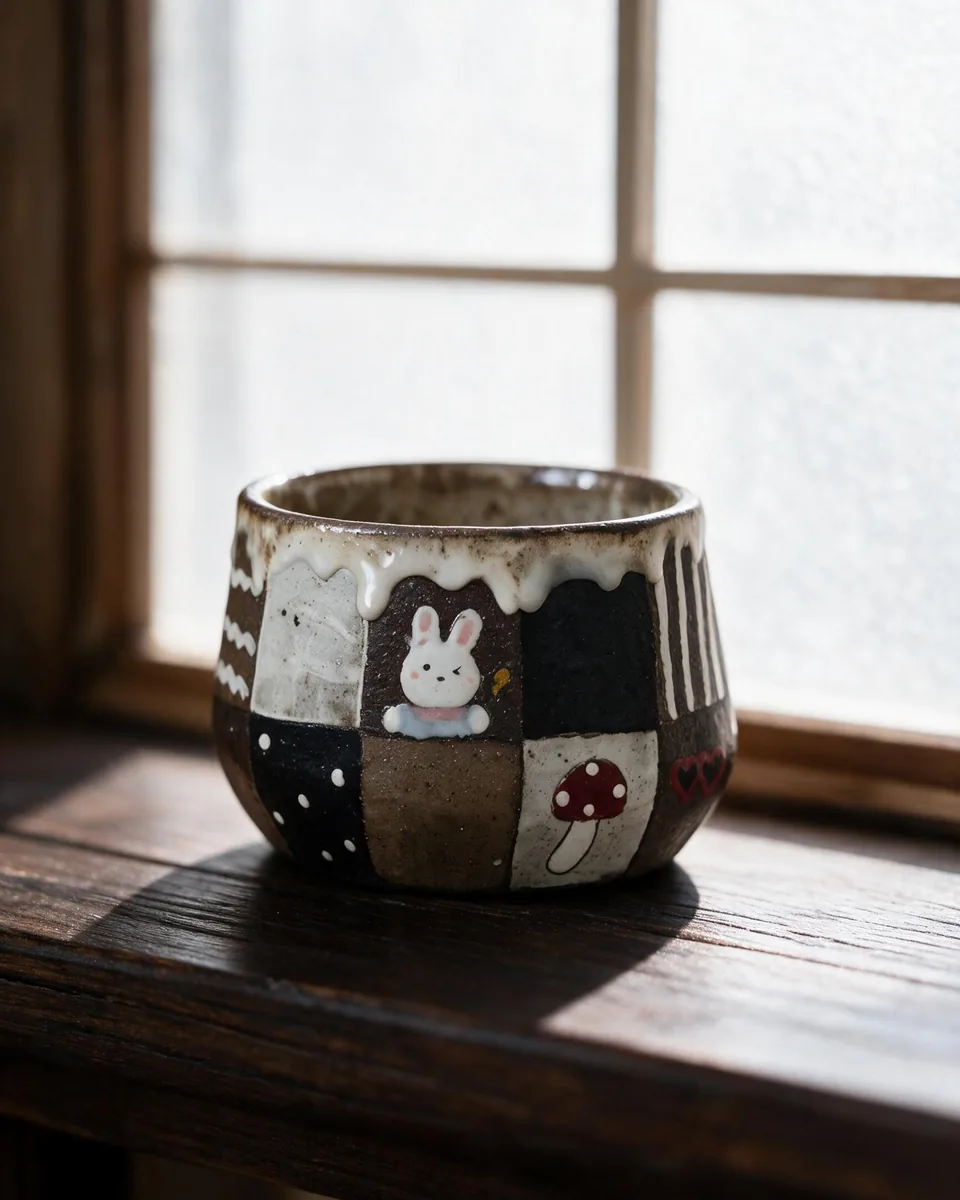 Painted Patchwork Hand Cup, close up