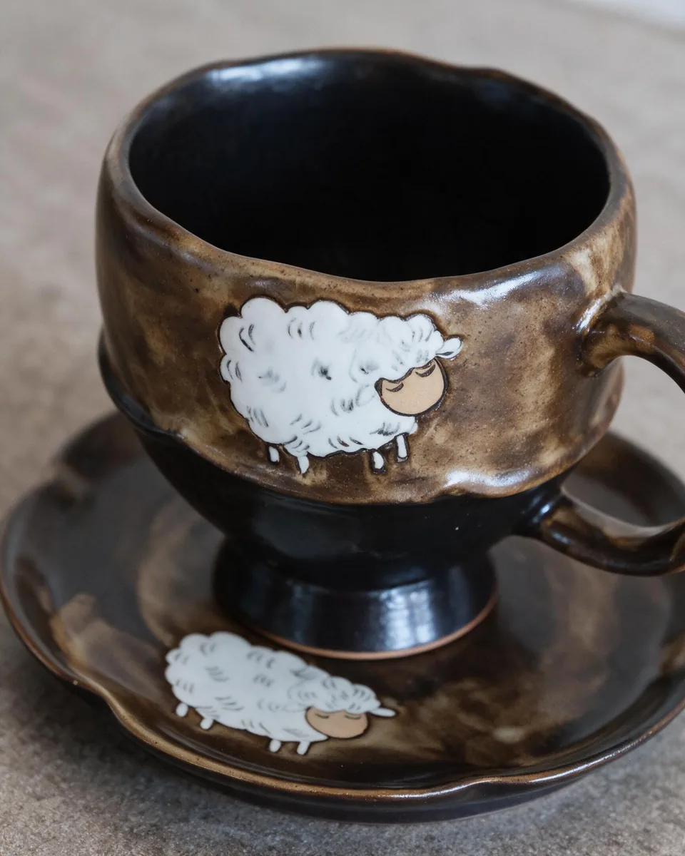 Lamb Cup and Saucer, close up