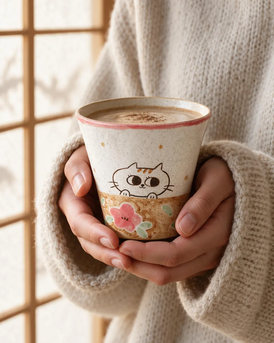 Brush-Painted Cat Cup