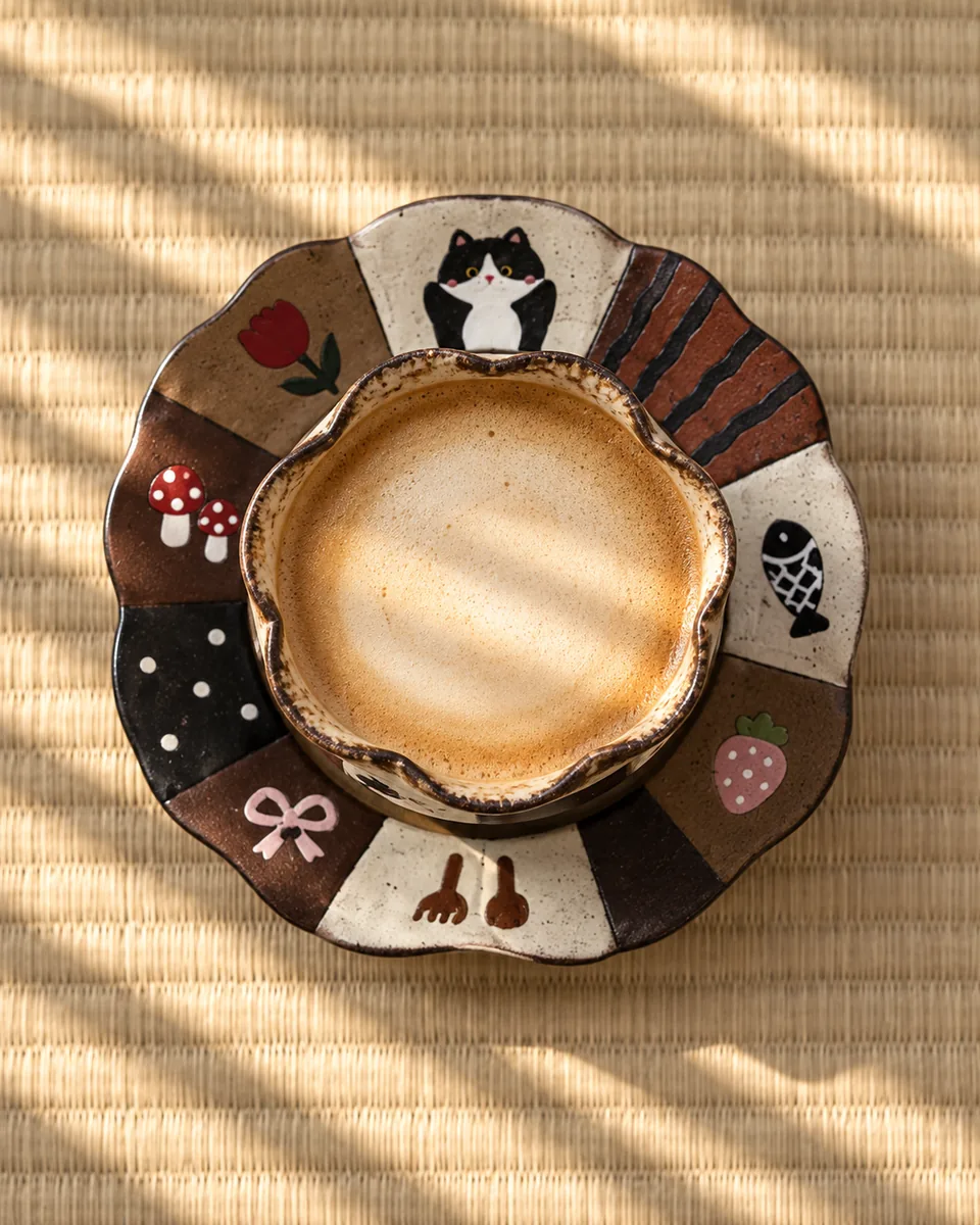 Flower-Rim Cup and Saucer with Painted Animals