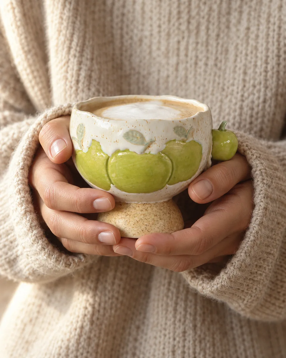 Green Apple Footed Cup and Saucer