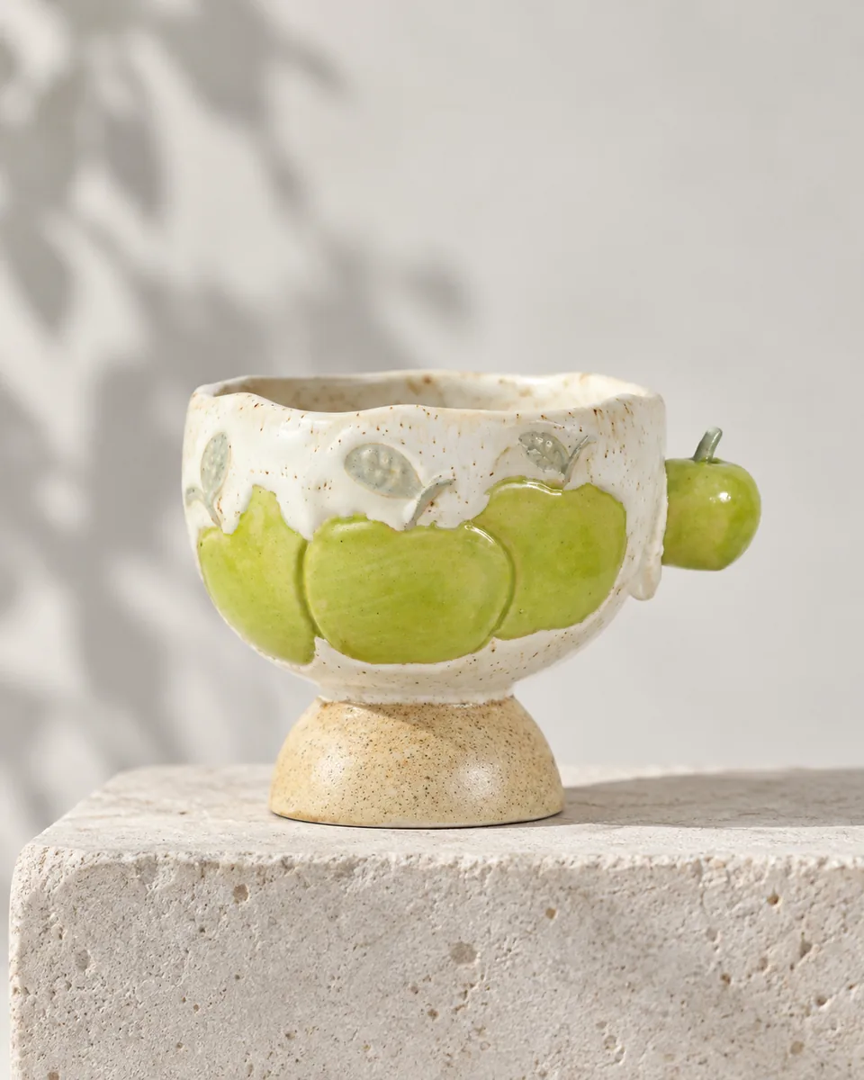 Green Apple Footed Cup and Saucer
