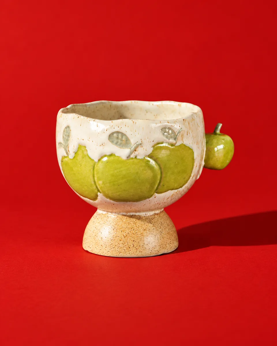 Green Apple Footed Cup and Saucer