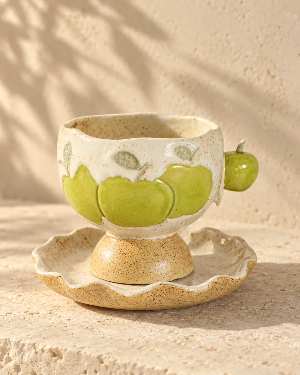 Green Apple Footed Cup and Saucer, Ceramic saucer
