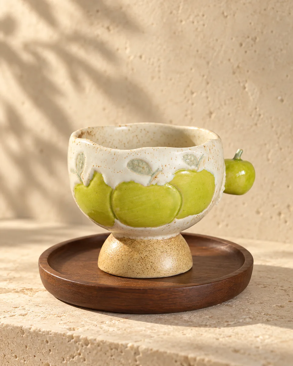 Green Apple Footed Cup and Saucer