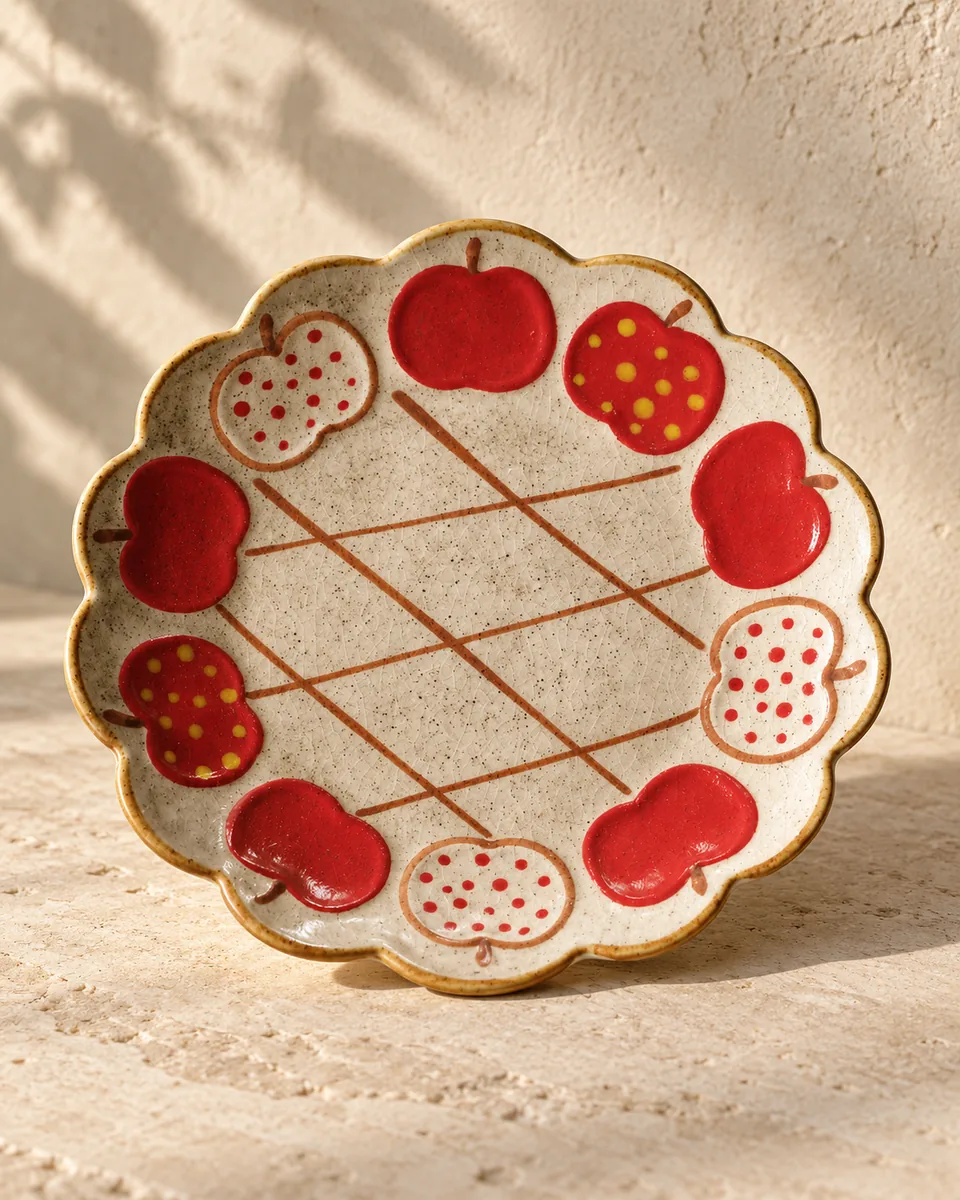 Painted Apple Cup, Plate and Dish