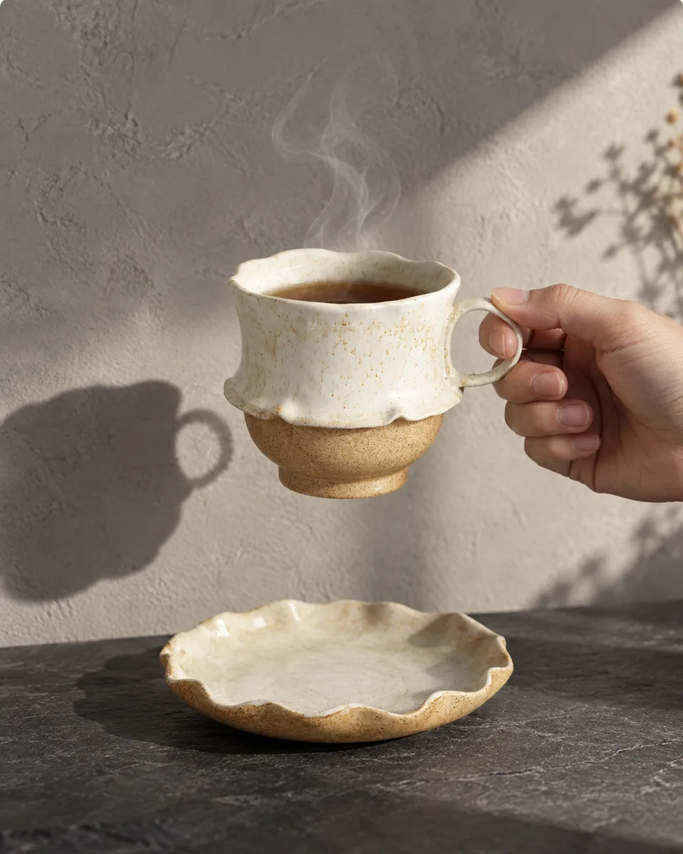 Wild Frost Cup and Saucer, close up