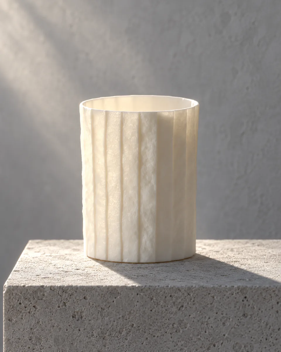 Folded-Paper Porcelain Cups and Milk Pitcher