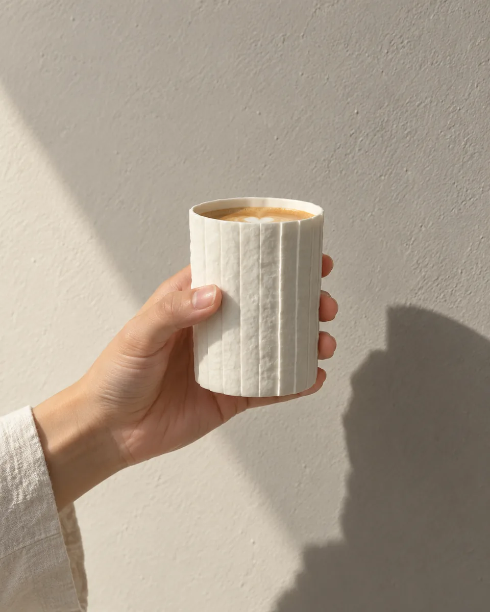 Folded-Paper Porcelain Cups and Milk Pitcher
