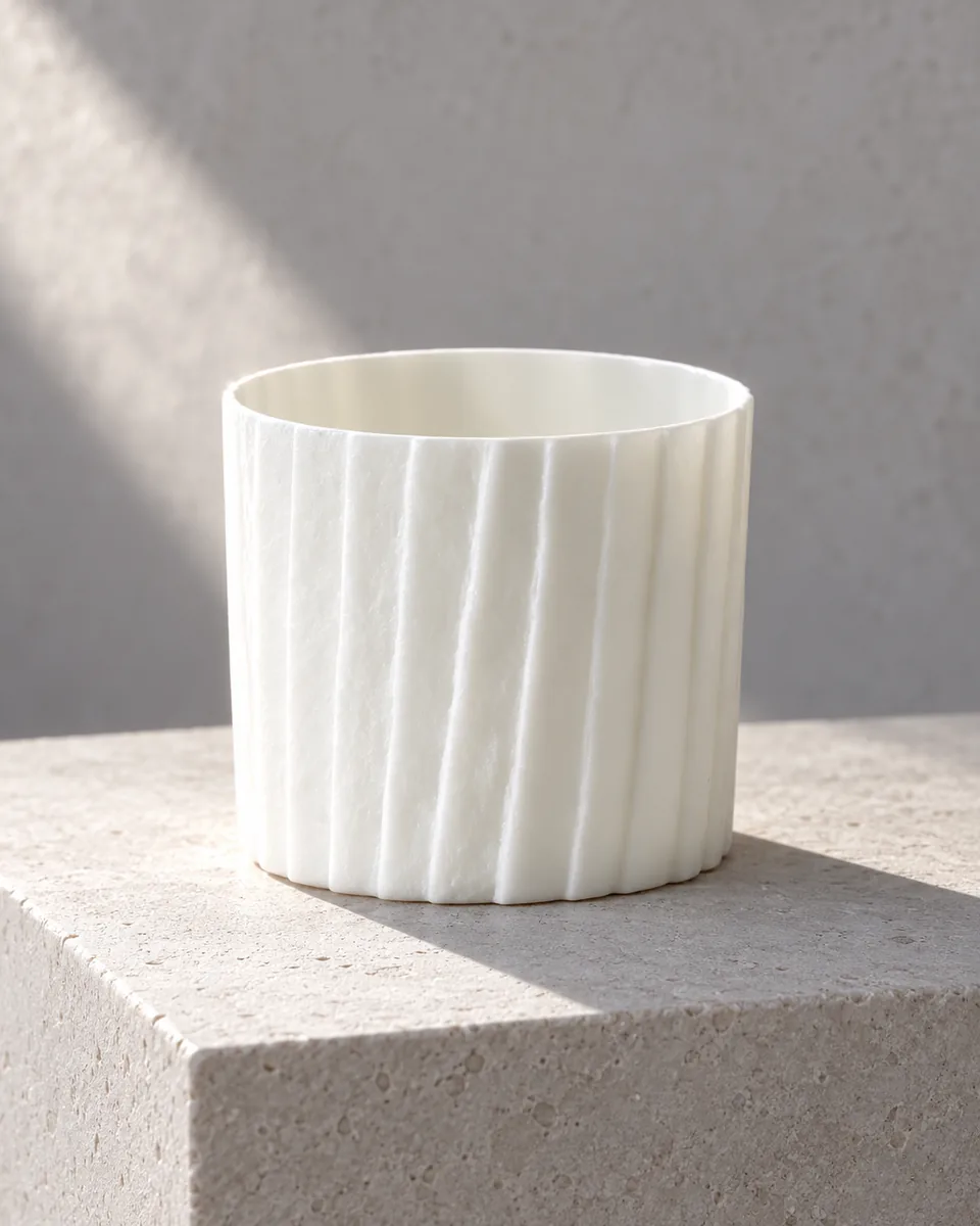 Folded-Paper Porcelain Cups and Milk Pitcher