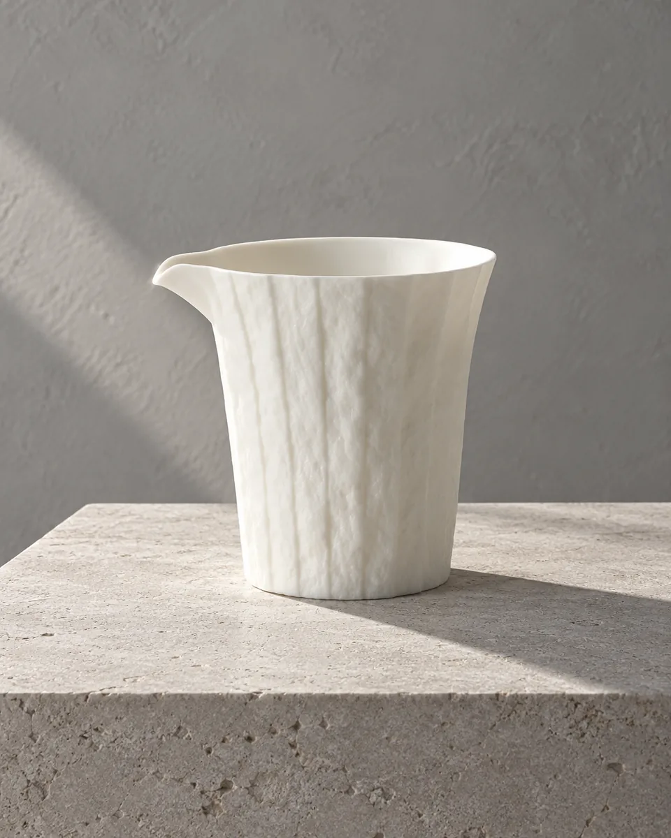 Folded-Paper Porcelain Cups and Milk Pitcher