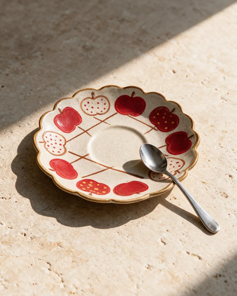 An empty saucer with a teaspoon